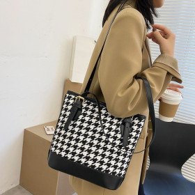 Sacs à bandoulière pied-de-poule Vintage pour femmes grande capacité